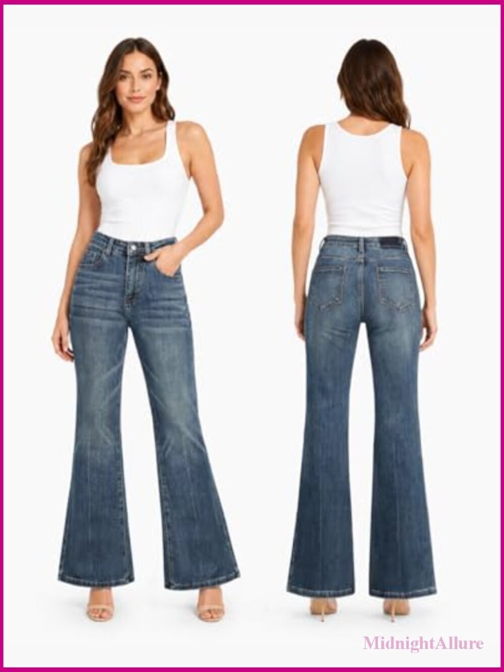 High Waisted Bell Bottom Jeans Wide Leg Flare Bootcut Denim Pants w/Tummy - Picture 2 of 7